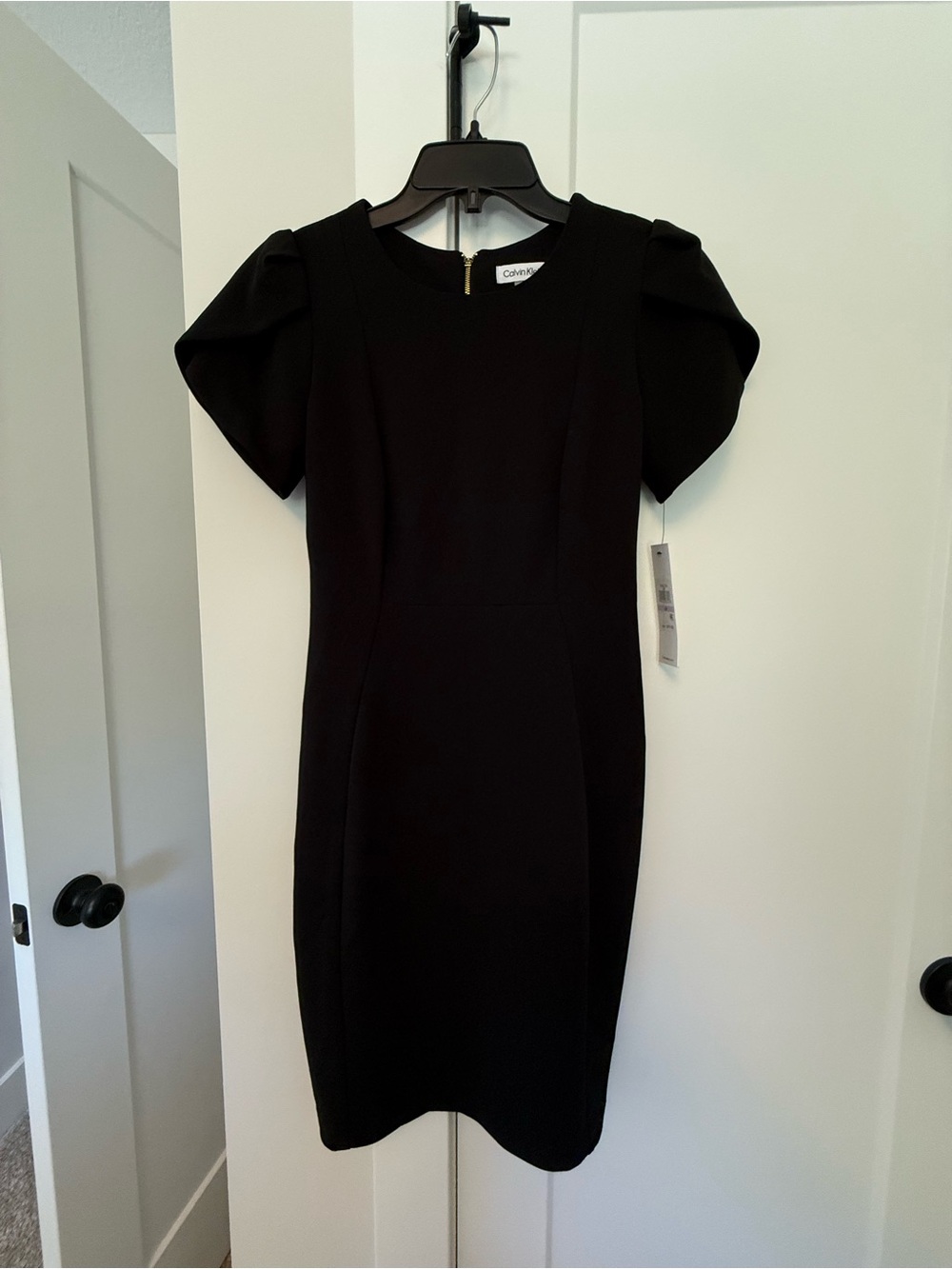 Calvin Klein Black Puff Sleeve Midi Dress
